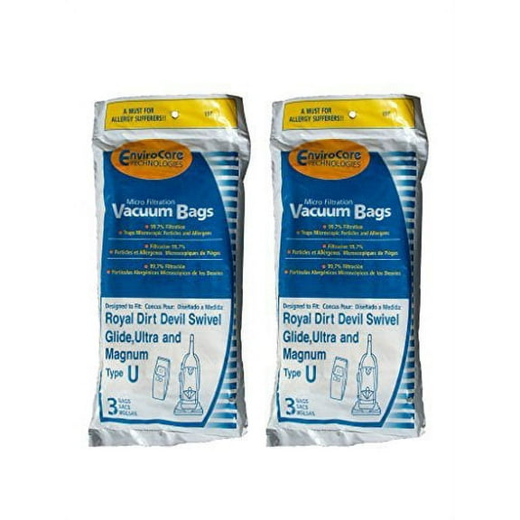 6 Royal Dirt Devil Type U MVP Swivel Allergy Vacuum Bags, Ultra, Magnum, Powerca