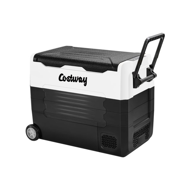 Costway 58 Quarts Car Refrigerator Portable RV Freezer Dual Zone w/ Wheel