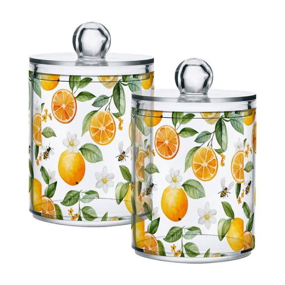 Yayeee 2 Pack Qtip Holder Bathroom Cotton Swab Canister with Lid Clear Dispenser Set, Orange Bees