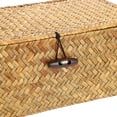 thumbnail image 7 of Wicker Shelf Baskets Bin Handwoven Seagrass Storage Basket with Lid, Rectangular Household Basket Boxes for Shelf Wardrobe Home Organizer, Caramel, M (11.42"x7.48"x4.72"H), 7 of 7