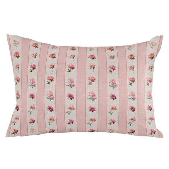 Pink Flowers Throw Pillow Cover 20 x 36 Inch Decorative Pillow Cover Spring Botanical Vertical Stripes Beige Lumbar Pillowcase Seasonal Rectangle Cushion Case for Couch Sofa Bed Living Room