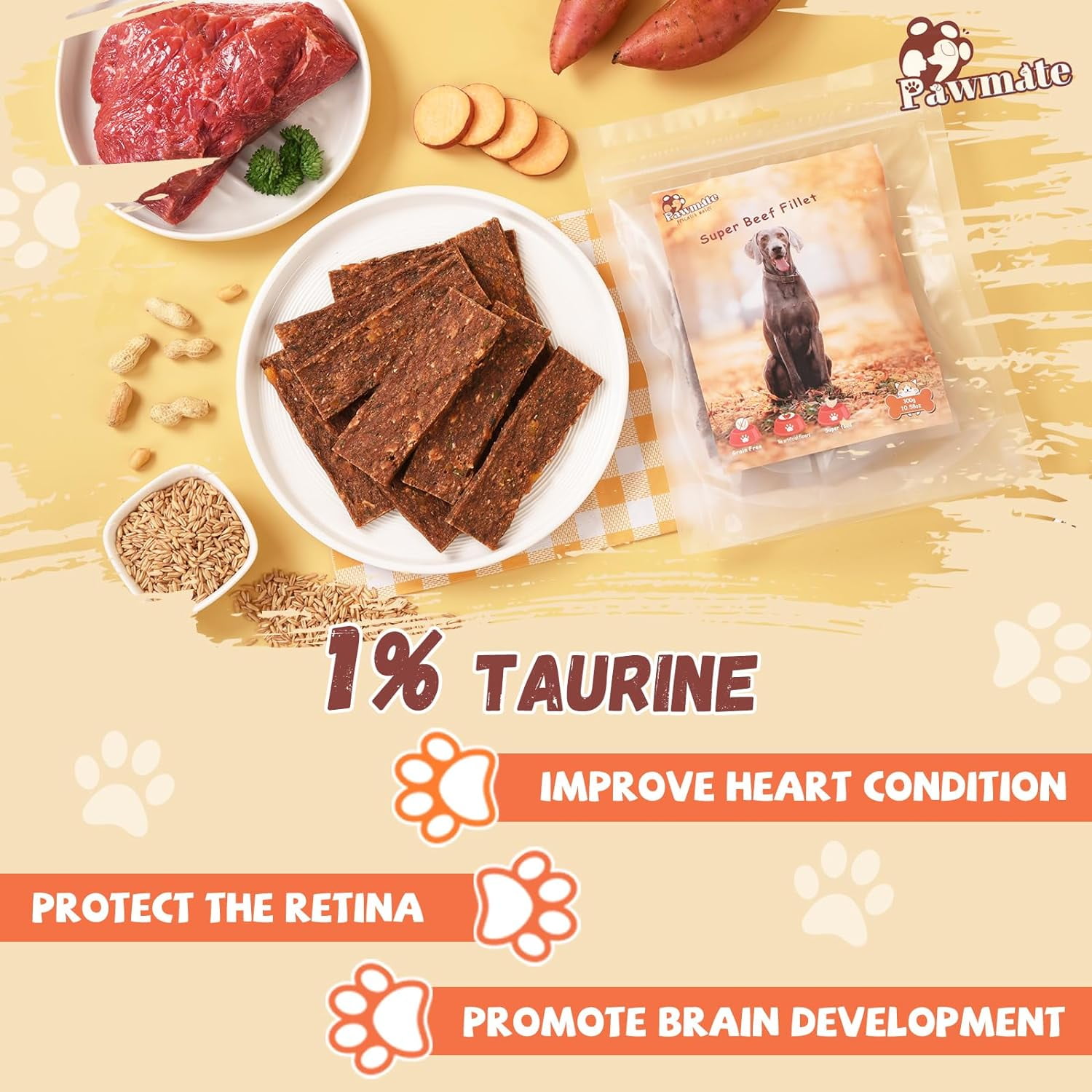 (2 pack) Pawmate Beef Sweet Potato Dog Treats, Jerky Treats with Oats Healthy Chewy Training Snacks for All Dogs, 12 Count