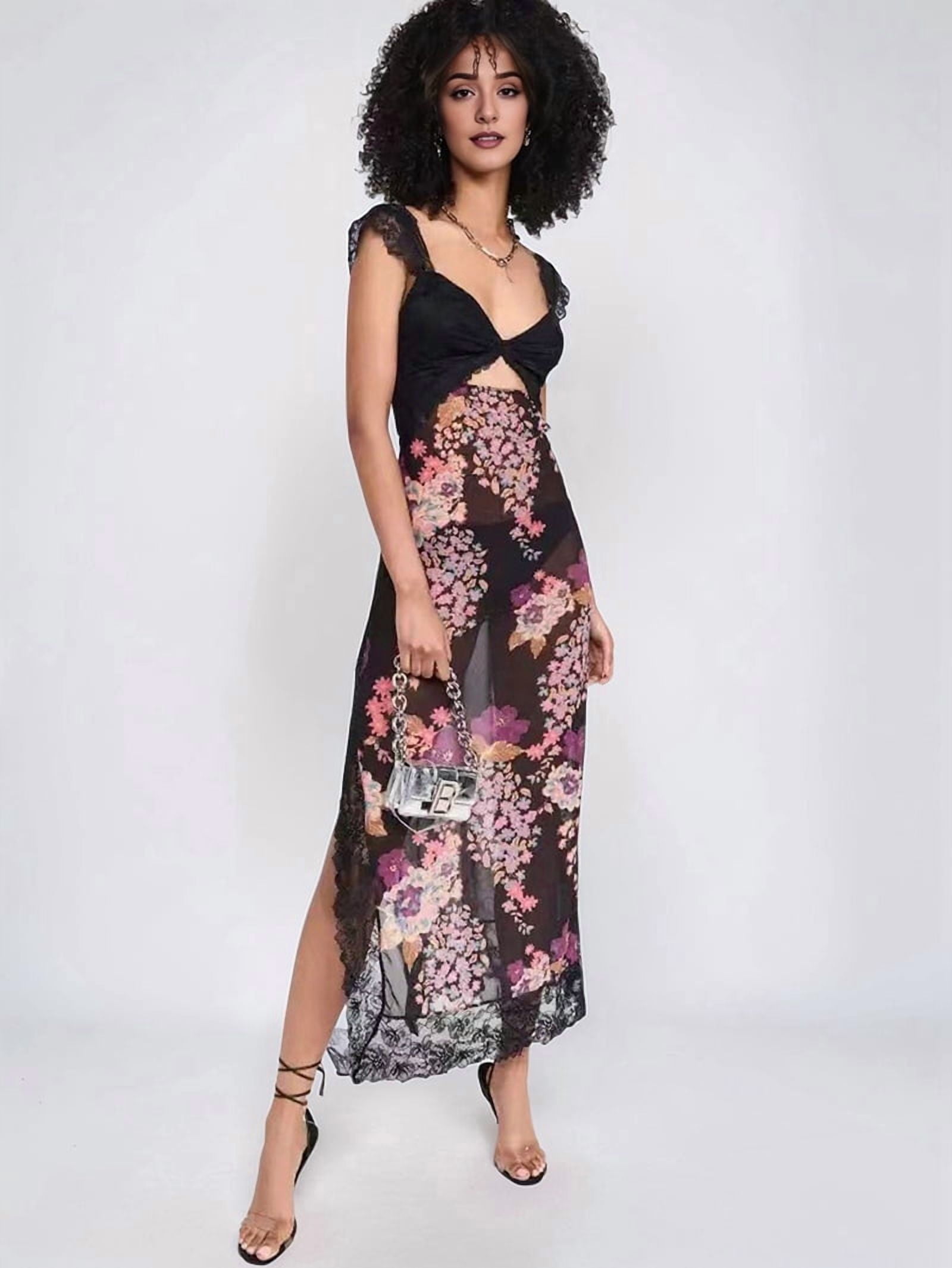 endlessly cute pink floral mesh cutout lace bustier maxi dress Provence Bloom Peplum Maxi Dress Off White