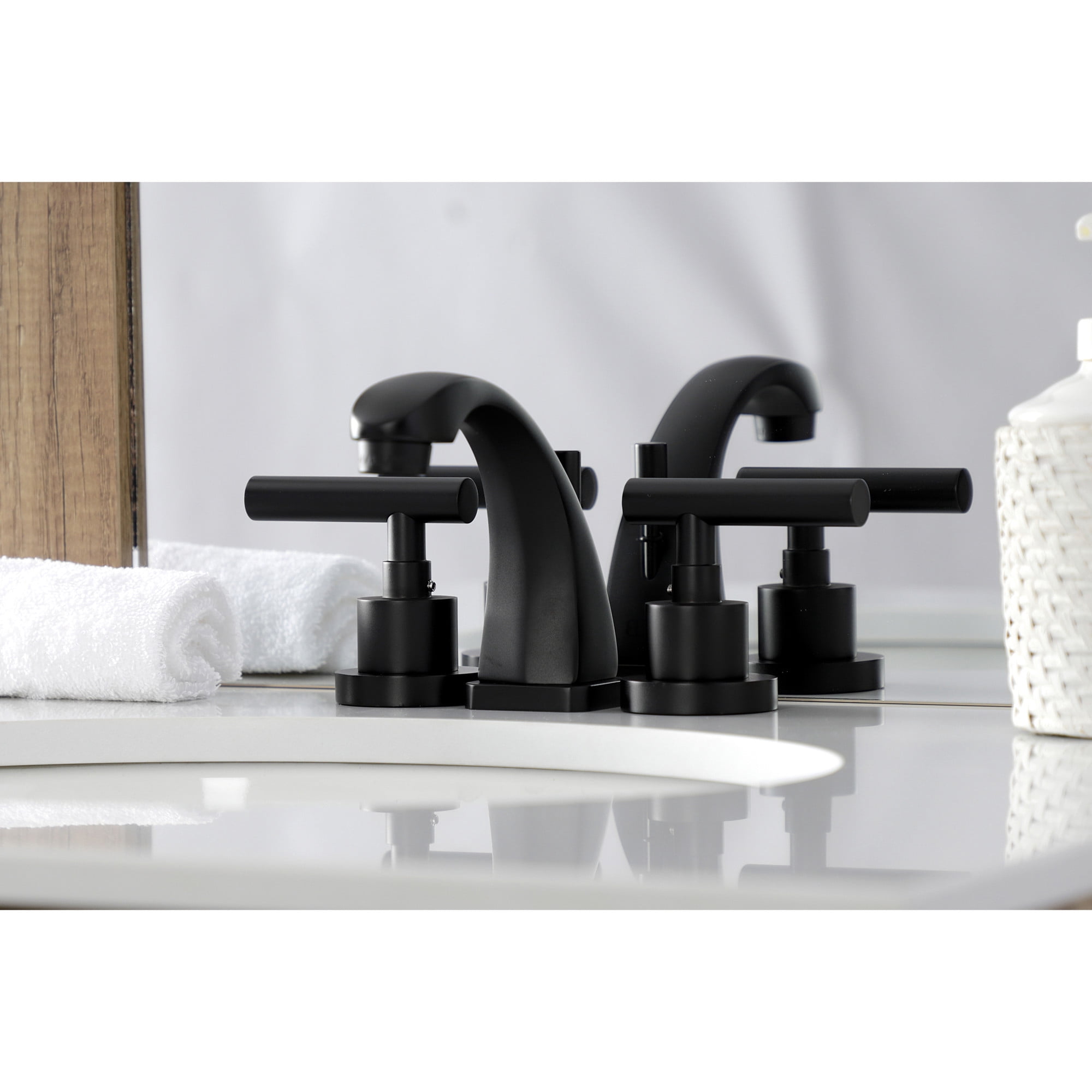 Kingston Brass KS4940CML Manhattan Widespread Bathroom Faucet with Brass Pop-Up, Matte Black
