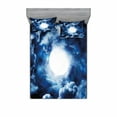 thumbnail image 2 of Space Bedding Set with Sheet & Covers, Moon on Sky Surrounded by Storm Clouds Lunar Magic Dark Twilight Dawn Foggy Hallows Image, Printed Bedroom Decor 2 Shams, 4 Sizes, Blue, by Ambesonne, 2 of 3