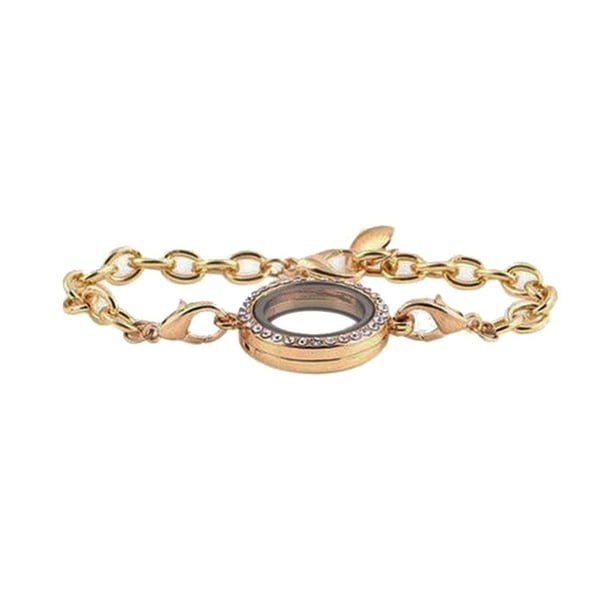 KAKOWELY Pulsera de medallón de cristal magnético con memoria viviente para regalo de amuletos flotantes (dorada)