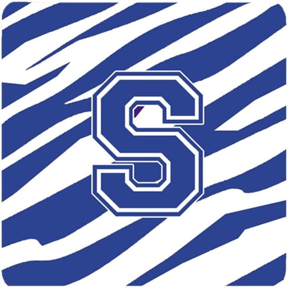 Set of 4 Monogram - Tiger Stripe Blue and White Foam Coasters Initial Letter S