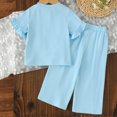 thumbnail image 5 of Karoyedx Girls' Pant Sets Teen Girl Clothes Bow Graphic Short Sleeve T-Shirt Top+Wide Leg Pants 2 Piece Outfit Set Blue Size,2-3 Years, 5 of 8
