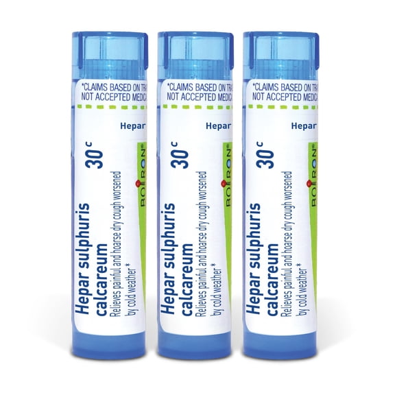 Boiron Hepar Sulphuris Calcareum 30C, Homeopathic Medicine for Painful And Hoarse Dry Cough Worsened By Cold Weather, 3 Count (3 x 80 Pellets)