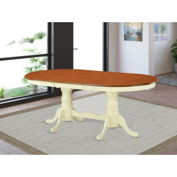 Plainville  Table with 18" butterfly Leaf - Buttermilk & Cherry.-Finish:Buttermilk & Cherry