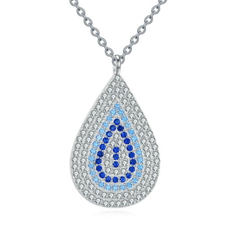 Evil Eye Necklace for Women 925 Sterling Silver Evil Eye Teardrop Pendant Necklace Greek Eye Protection Jewelry Gifts for Women