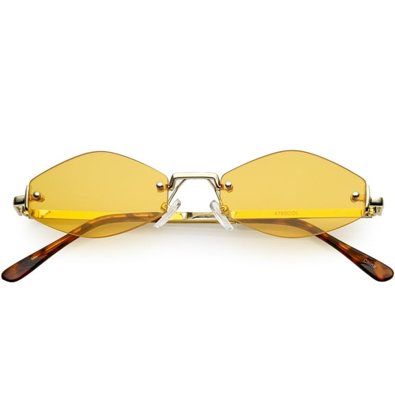 Extreme Small Geometric Rimless Sunglasses Color Tinted Lens 52mm (Gold / Orange)