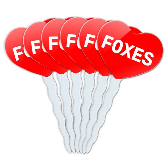 Foxes Heart Love Cupcake Picks Toppers - Set of 6