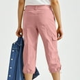 thumbnail image 4 of Women's Cargo Pants Women's Cargo Capris Pants with 6 Pockets Button Closure Lightweight Stretch Summer Casual Straight Travel Cropped Trousers Women's Plus, 4 of 9