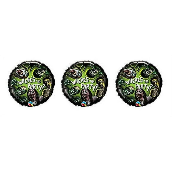 18" Zombie WHERE'S THE PARTY? Foil Halloween Balloons/Pack of 3