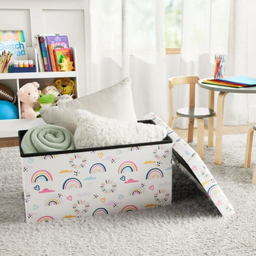 Kvell Foldable Collapsible Toy Storage Bin, Rainbow & Heart Design, Kids' Storage Chest