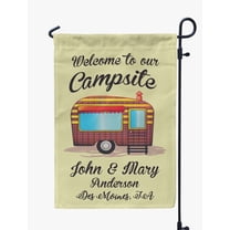 Printtoo Tan Welcome To Our Campsite Retro Camp Trailer 12.5x18 Inches Double SidedFlagsDouble Sided CampFlagCampsiteFlagPersonalized Camping Flags