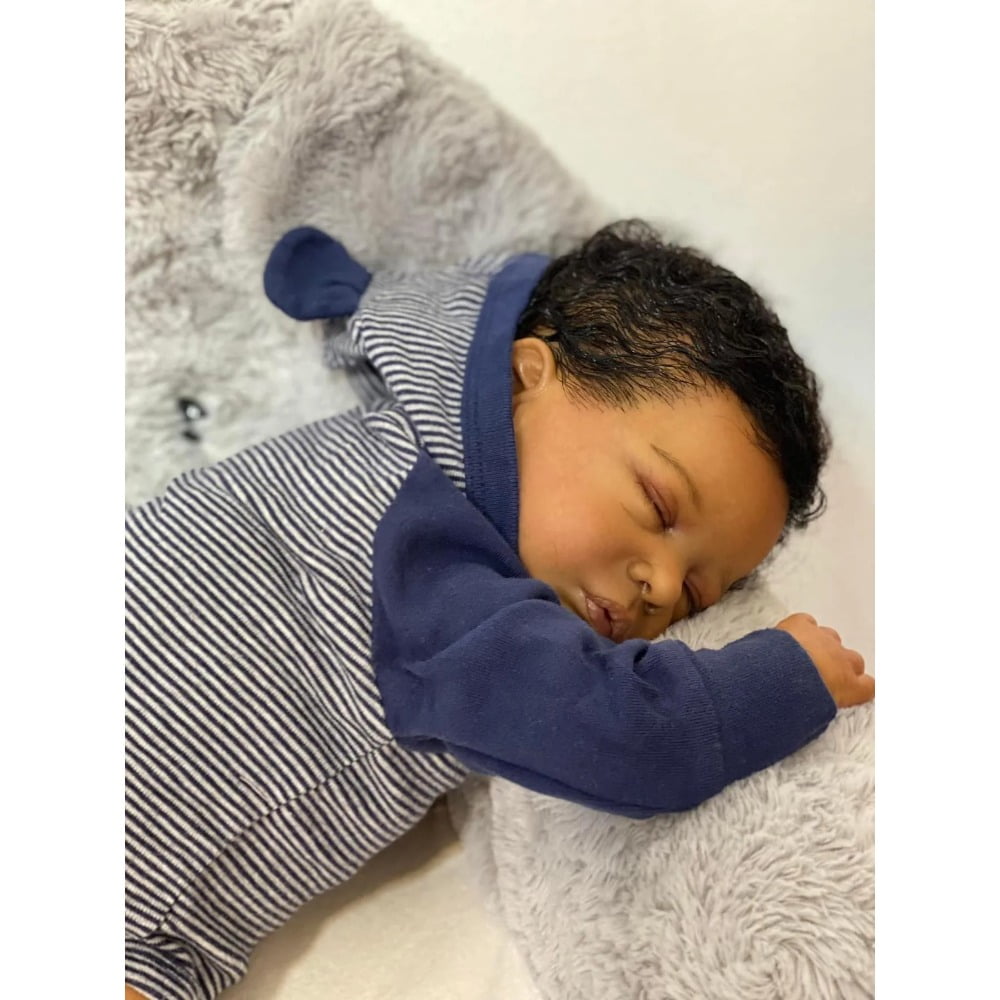 18inch Romy Reborn Baby Newborn Doll Lifelike Soft Touch Cuddly Baby Multiple Layers Painting Dark Skin with Hand Root Hair