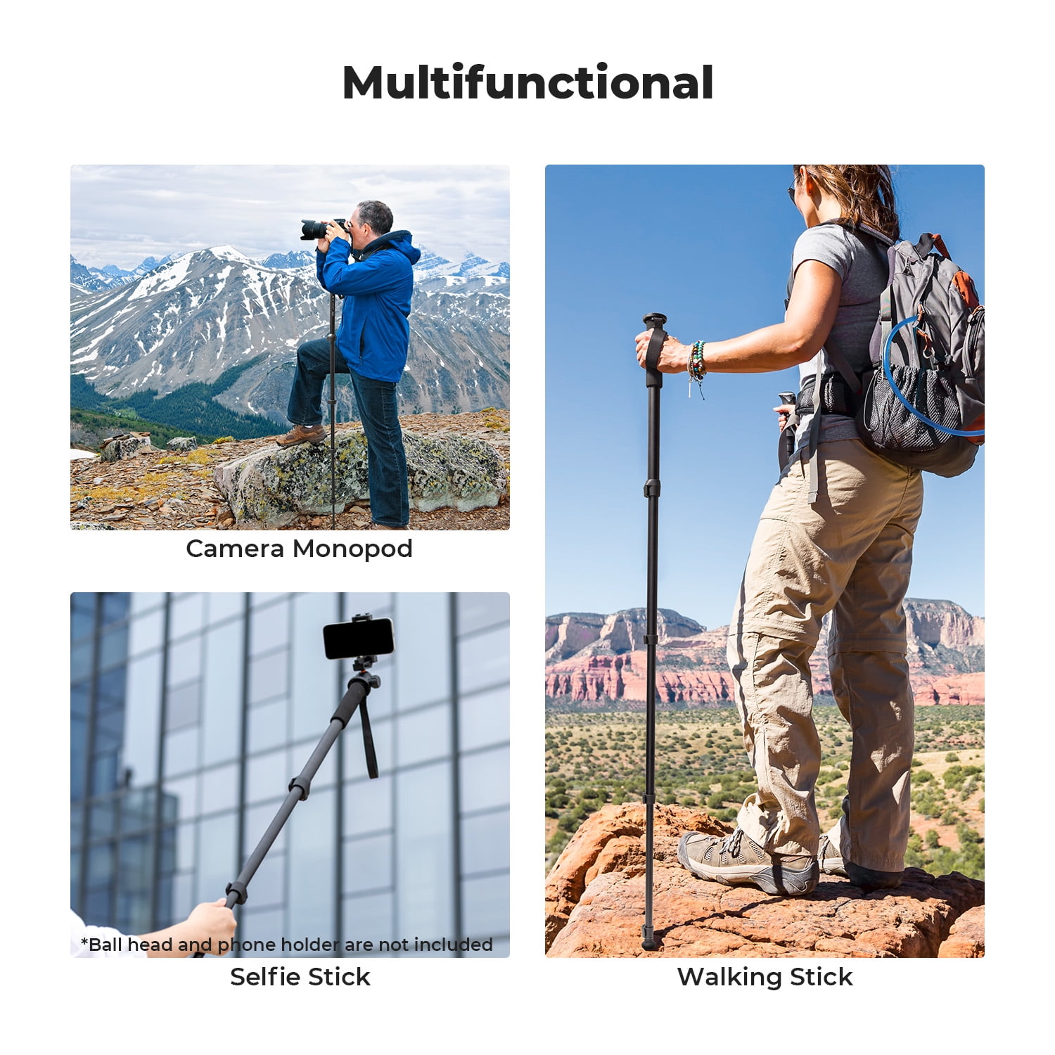 K&F CONCEPT Portable Aluminum 63” Camera Tripod Monopod for Cellphones Video Recording, 22lb/10Kg Load Compact Travel Tripod with 1/4" and 3/8" Dual Screw for DSLR Cameras