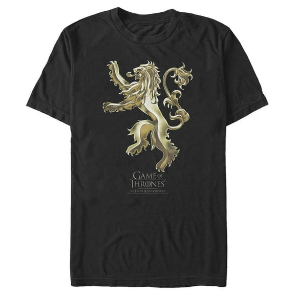 Men's Game of Thrones Iron Anniversary Lannister Metal Lion Crest Graphic Tee Black Medium