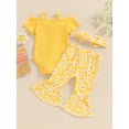 thumbnail image 4 of Suealasg 3Pcs Baby Girl Clothes Short Sleeve Cold Shoulder Ribbed Romper + Flare Pants + Bow Headband 0-18 Months Newborn Infant Girls Summer Outfits Set, 4 of 8