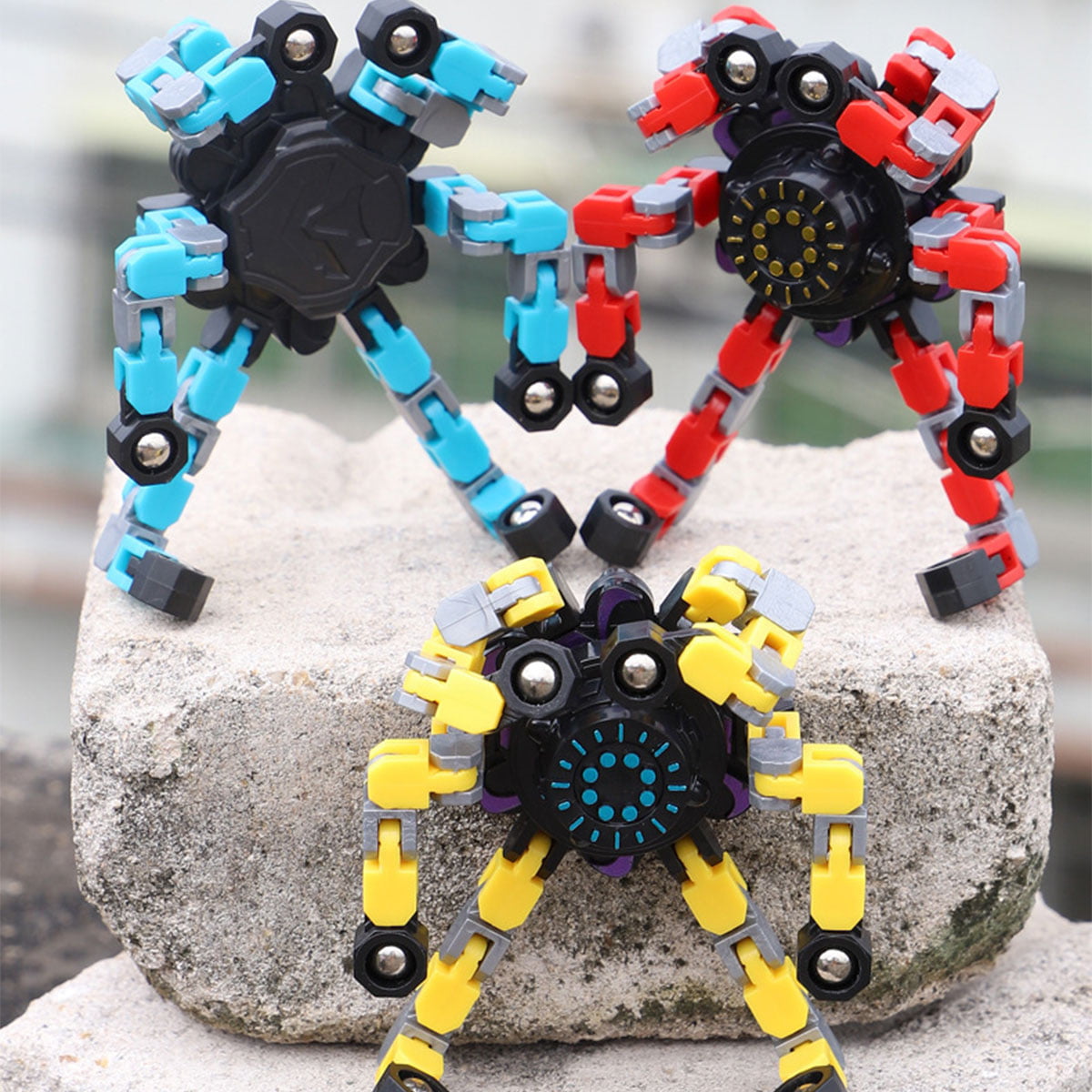 Fingertip Toys Transformable Chain Fingertip Gyro DIY Deformable Robot Toy Mechanical Spiral Twister Stress Relief Focus Toy Decompression Finger Tops Toy for Kids Adults 