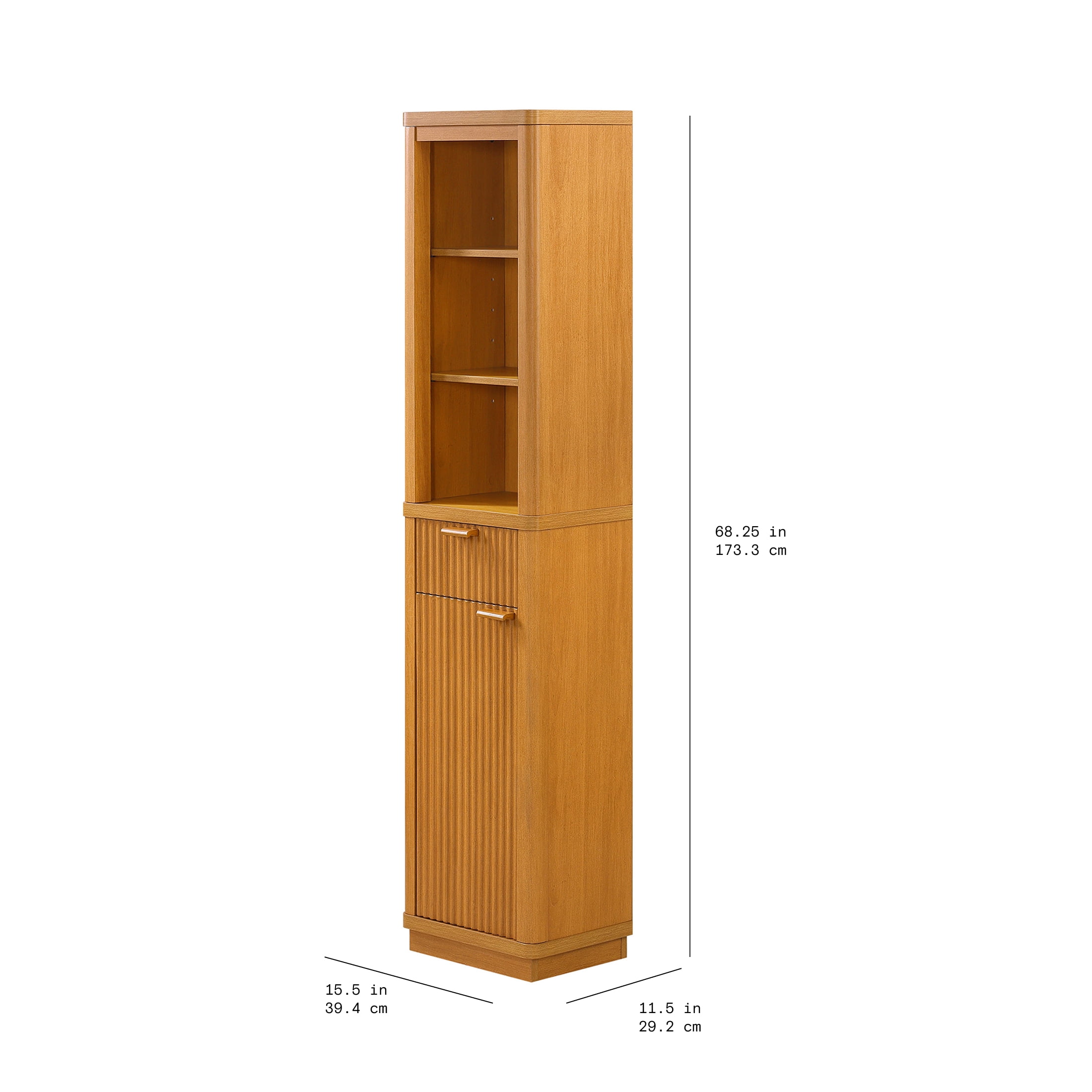 Beautiful Fluted Linen Storage Cabinet, Warm Honey