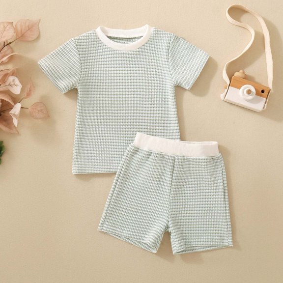 JCCXIN Baby Boys Outfit Sets Toddler Casual Summer Striped O-Neck Short Sleeve T-Shirts Shorts Outfit Sets Breathable Comfortable Unisex Clothes Sets Daily Fashionable Dailywear