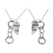 Art Attack Partners in Crime Necklace, Handcuff Hand Cuff BFF Matching Best Friend Broken Heart Charms (Silver)