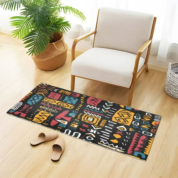 African Geometric Print Plush Carpet Non Slip Runner Rug Absorbent Bath Mat 39" x 20"