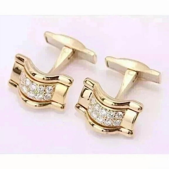 2.22Ct Round Cut Lab Created Diamond Men's Shirt New Cufflinks 14k Yellow Gold Plated Silver