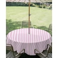 thumbnail image 3 of Outdoor Tablecloth with Umbrella Hole Zipper Pink White Stripe Round Tablecloth 60" Waterproof Outside Table Cloth Modern Minimalist Geometric Striped Patio Table Cover Tablecloths for Picnic Party, 3 of 8