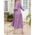 thumbnail image 4 of Women's Maternity Dress V-neck Long Sleeve Pleated Maternity Casual Maxi Dresses, 4 of 5