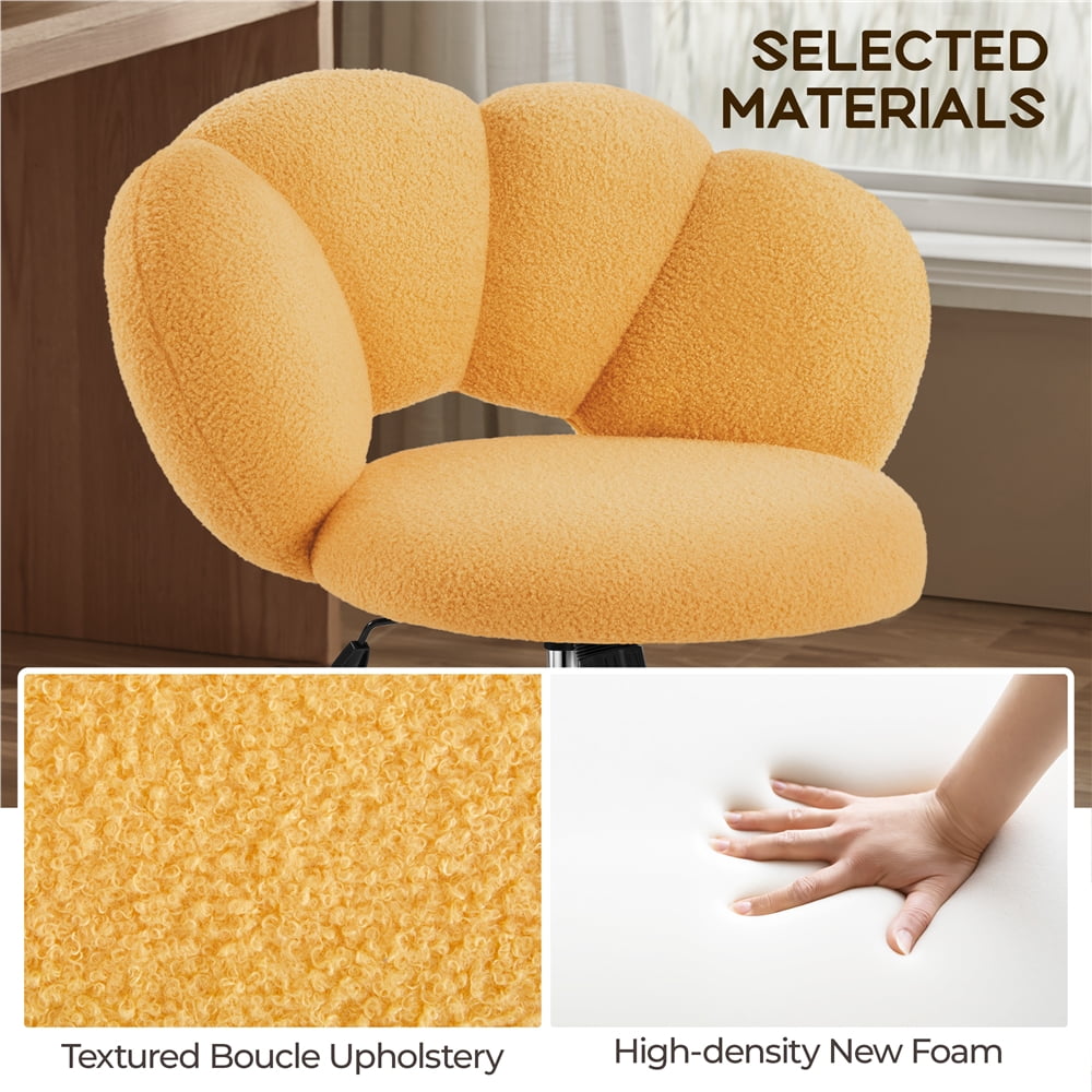 Yaheetech Upholstered Rolling Desk Chair with Cloud Shaped Backrest, Yellow