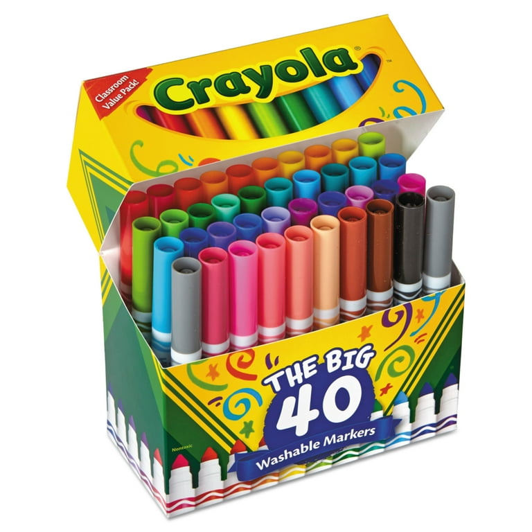 Crayola Ultra-Clean Washable Broad Line Markers, 40 Ct, Bulk, Art