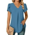 thumbnail image 2 of Fesfesfes Woman Shirts Women's Casual Sleeve Tops V-Neck Short Sleeve T- Cute Solid Summer Loose Blouses Tops Short Sleeve Tops M(US:6), 2 of 9