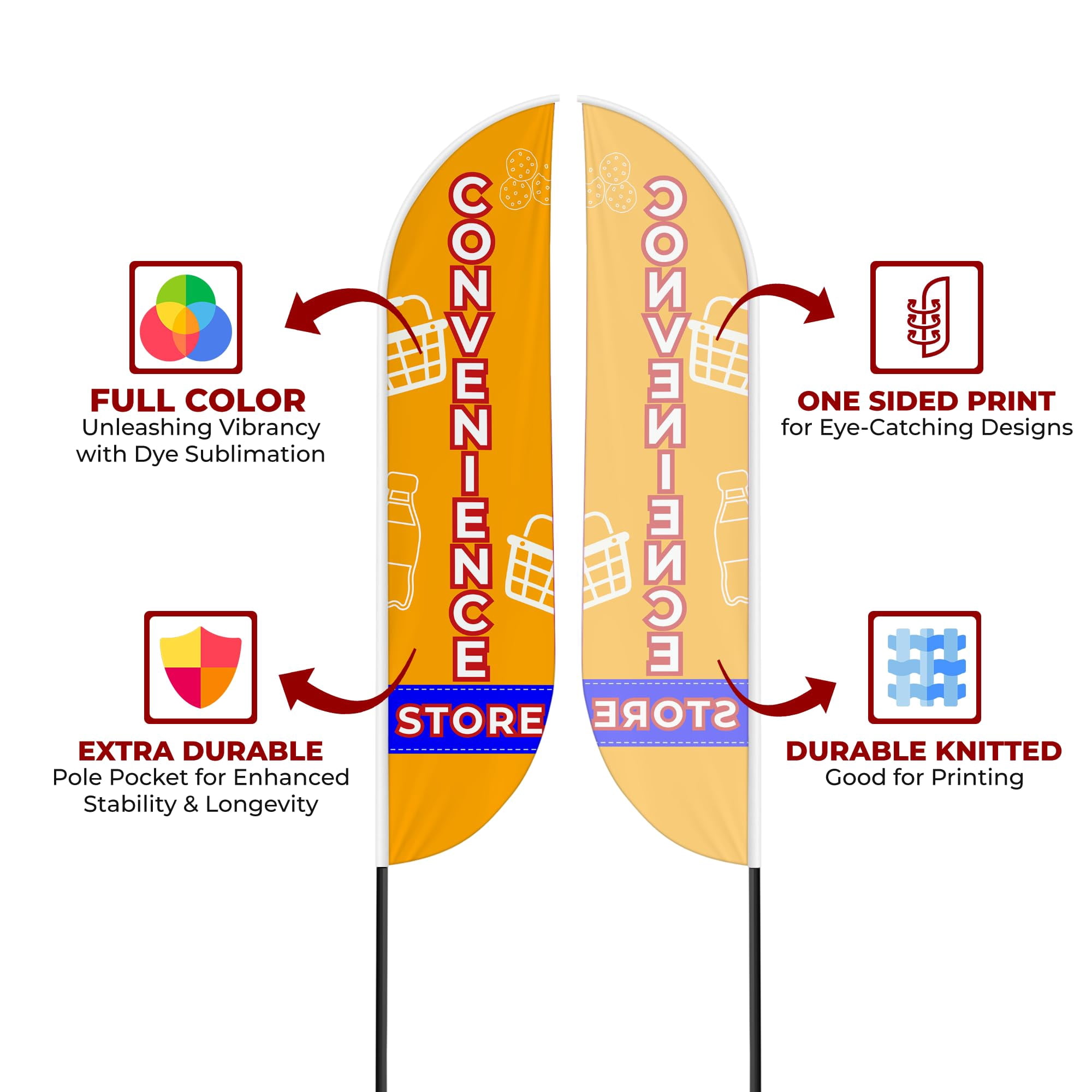Convenience Store Sign feather flag Outdoor by Mavis Printing | 11.5 FEET Long Polyester Outdoor Banner Flag Easy Hang | HD Print Swooper IFlag Only to Advertise Convenience Store Business IFlag Only