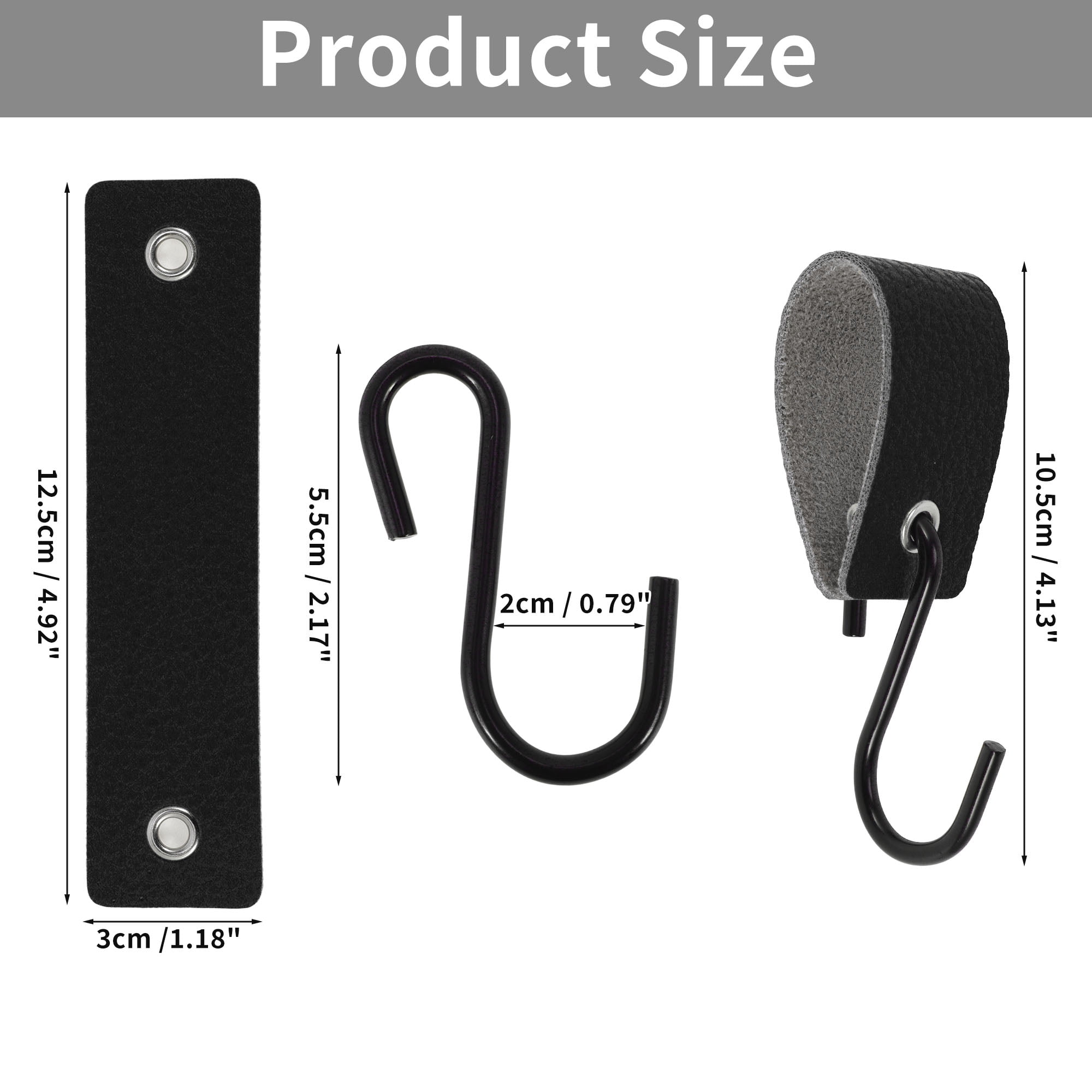 Unique Bargains Pack of 5 S Hooks with Leather Loop for Wardrobe Black