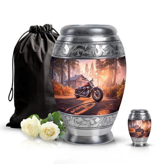 SABURIAL Bike Small Funeral Urn for Men - Keepsake Burial Urn for Ashes Adult - Mini Cremation Urns for Male - Large Urns for Human Ashes Adult Women - Combo of 10 Inch & 3 Inch