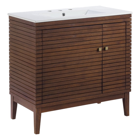 Sink Vanity Cabinet, White Walnut, Ceramic, Wood, Modern Contemporary, Mid Century Hotel Bedroom Bathroom