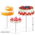 thumbnail image 1 of Juego de 3 soportes de acrílico para tartas redondas para fiestas, soporte transparente para tartas, mesa de postre para bodas, eventos, fiestas de cumpleaños, graduación, 1 of 7
