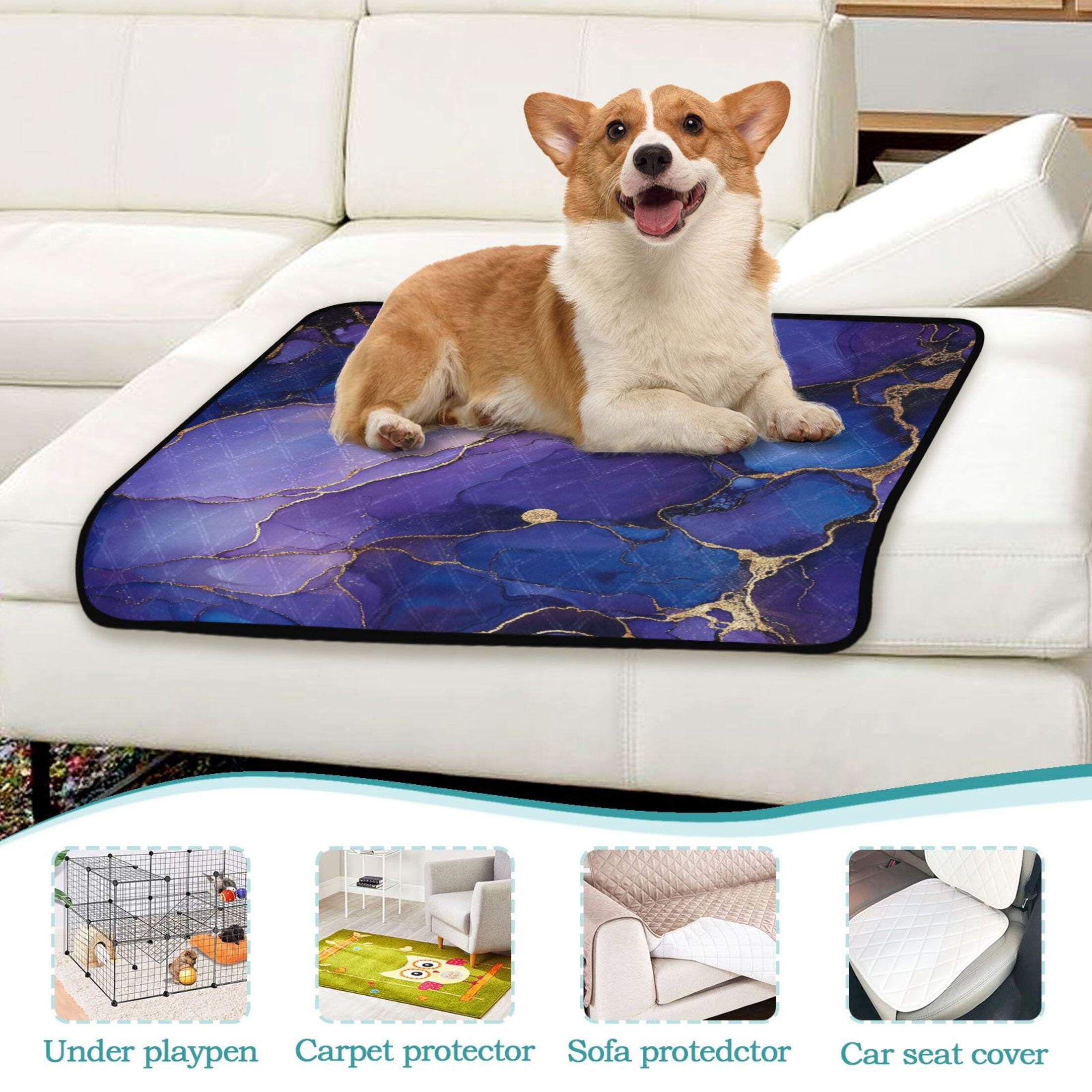 Qxltty Purple Gilt Patterns Cat litter Pads Pet Set of 2 Diaper Mats Center Anti-leakage Layer Absorbent Soft and Comfortable