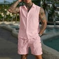 thumbnail image 5 of Purcolt Men's 2 Piece Shorts Set Dressy Casual Sleeveless Button Down Shirts and Elastic Waisted Shorts Outfits Summer Comfortable Beach Sweatsuit, 5 of 8