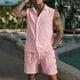thumbnail image 4 of Ceisia Men's Loose Fit Linen 2-Piece Set Sleeveless Button-Down Shirt with Elastic Waist Drawstring Shorts Gifts, 4 of 7