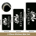 thumbnail image 2 of Washable Non-Slip Kitchen Rug Set 3-Piece, Dark Oil Resistant Runner Mats with Knife & Fork Print, 2 of 10