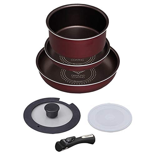 Iris Oyama Frying pan pot 6 o'clock set 26cm 20cm For gas fire only them incompatible Lid Diamond coat bread Red You can take the handle H-GS-SE6