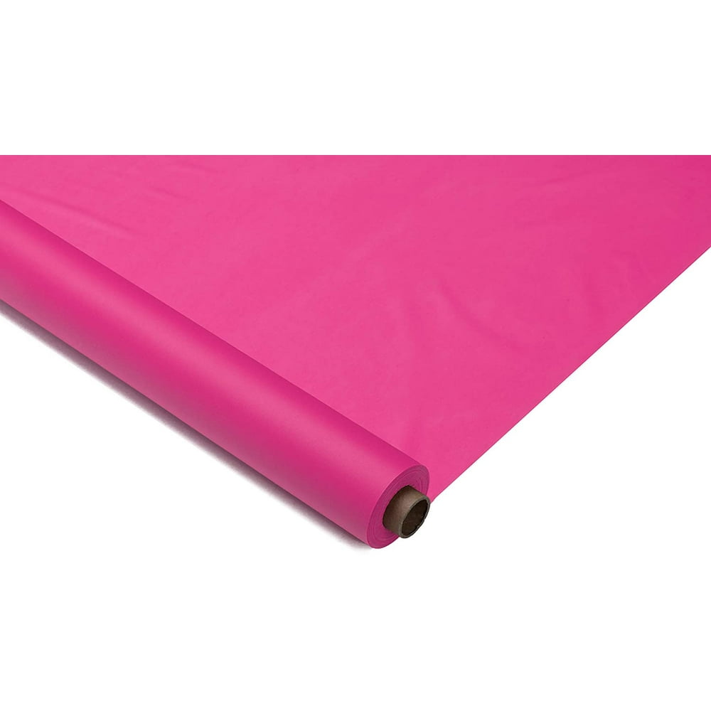 Exquisite 100 ft Hot Pink Plastic Tablecloth Rolls 100 ft. x 40 in