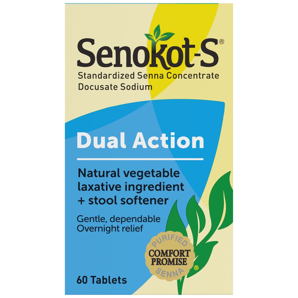 SenokotS Dual Action Natural Laxative Plus Stool Softener, 60 Ct