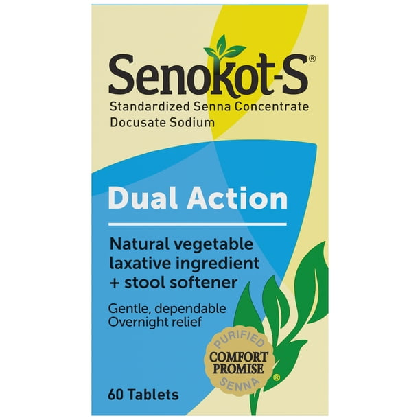 SenokotS Dual Action Natural Laxative Plus Stool Softener, 60 Ct