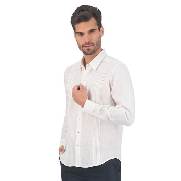 Camisa Guayabera Manga Larga 100% Lino Color Blanco Chica